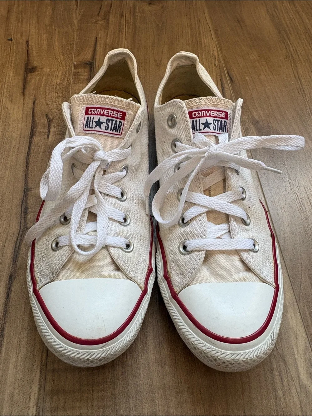Converse White Canvas Low Top Sneakers with Red Trim